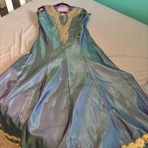 Indian Elegant Blue and Gold Embellished Gown